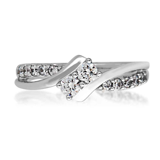 2BeLoved 1/2 ct .tw. Classic 2-Stone Diamond Anniversary Ring in 10K White Gold close-up detail