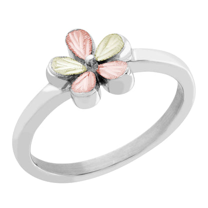 Black Hills Gold Ladies' Green & Pink Petal Flower Ring in Sterling Silver front view