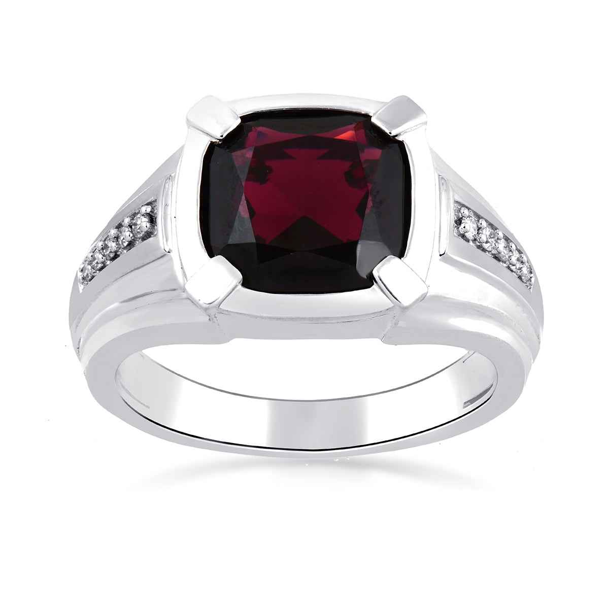 Cushion Garnet and 1/10 ct. tw. Men's Diamond Ring in Sterling Silver