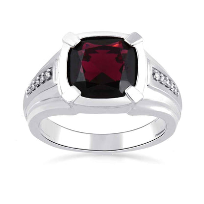 Cushion Garnet and 1/10 ct. tw. Men's Diamond Ring in Sterling Silver