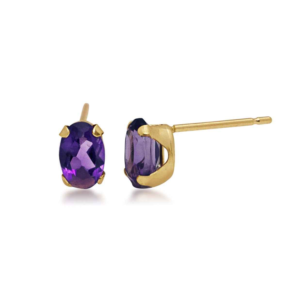 Oval Amethyst Pendant and Earring Set in 10K Yellow Gold close-up detail