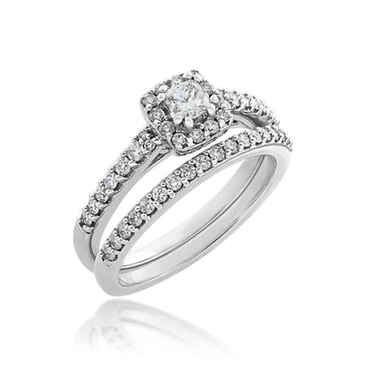 Noventa 1/4 ct. Princess Cut Diamond Wedding Set with 1/5 ct. Halo & Diamond Band in 10K White Gold close-up detail