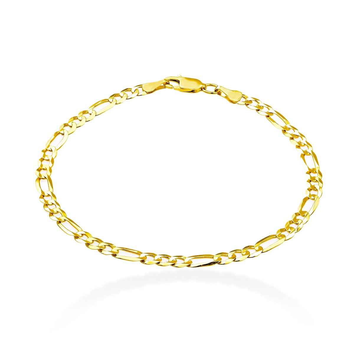 3.8MM 9-inch Solid Figaro Chain Bracelet in 10K Yellow Gold