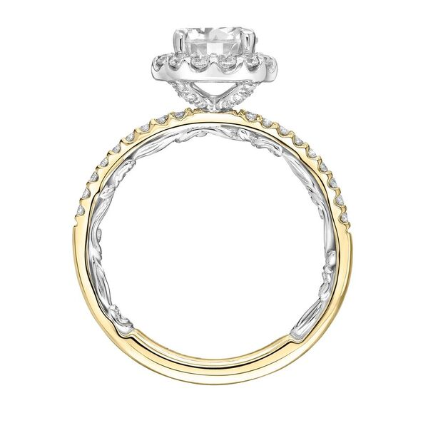 Artcarved Lyric 1/2 ct. tw. Diamond Semi-Mount Engagement Ring with Halo in 14K Yellow and White Gold close-up detail
