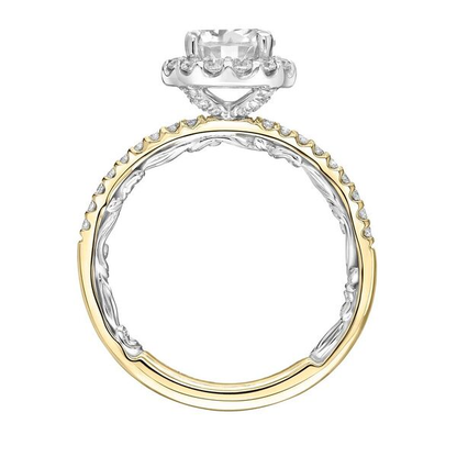 Artcarved Lyric 1/2 ct. tw. Diamond Semi-Mount Engagement Ring with Halo in 14K Yellow and White Gold close-up detail