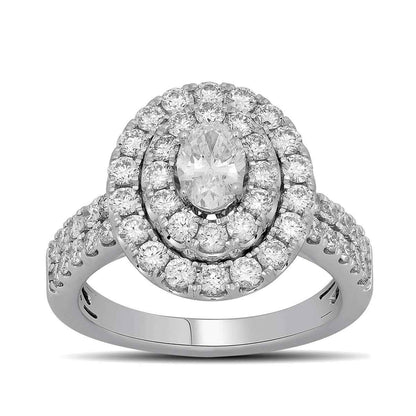Adamante 2 ct. tw. Lab-Grown Engagement Ring with a 1/2 ct. Oval Cut Diamond Center in 10K White Gold close-up detail