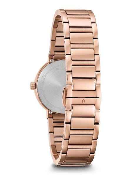 Bulova Modern Collection Ladies' Rose-Gold Mother-of-Pearl Dial Watch with 11 Diamond Accent in Pink close-up detail