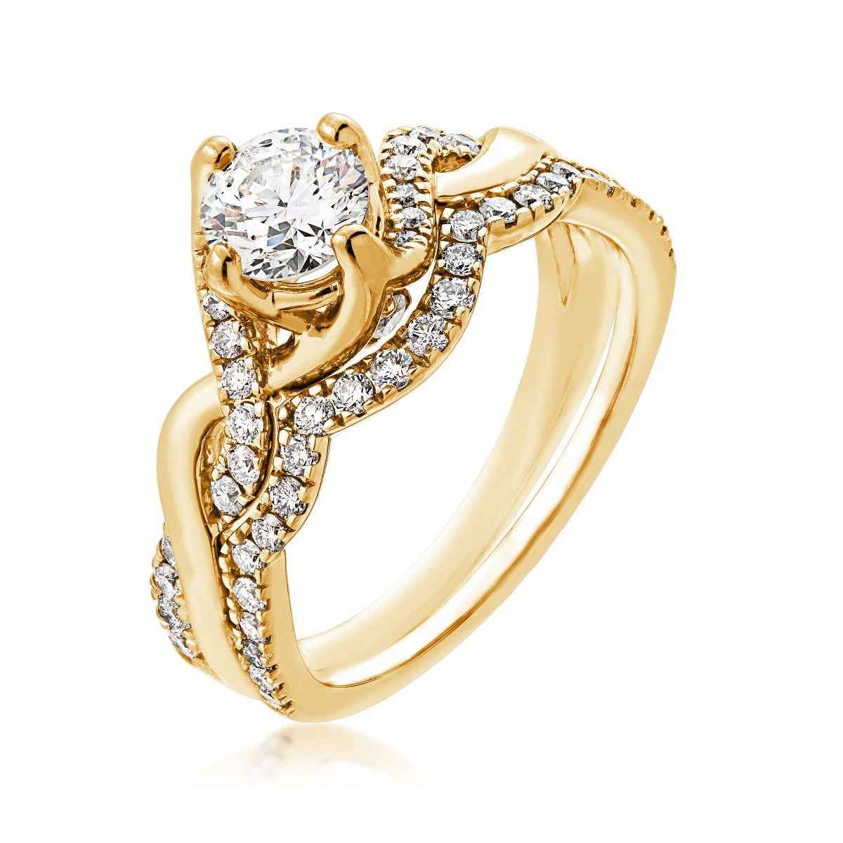 Noventa 1-1/4 ct. tw. Round Brilliant Diamond Twist Wedding Set in 14K Yellow Gold front view