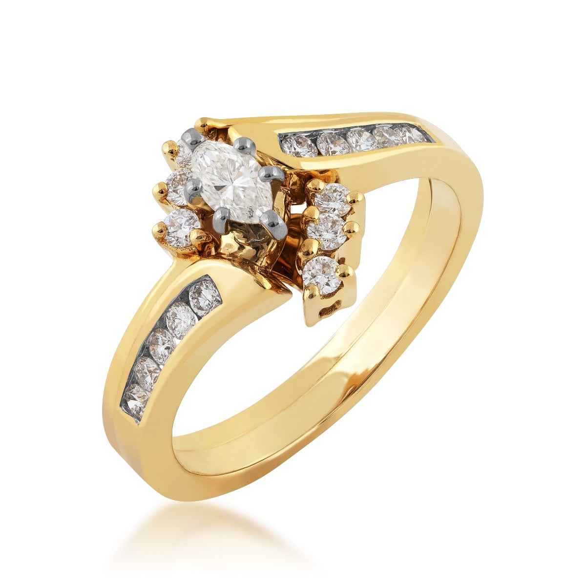 Natural 1/2 ct. tw. Marquise and Round Diamond Wedding Set in 10K Yellow Gold front view