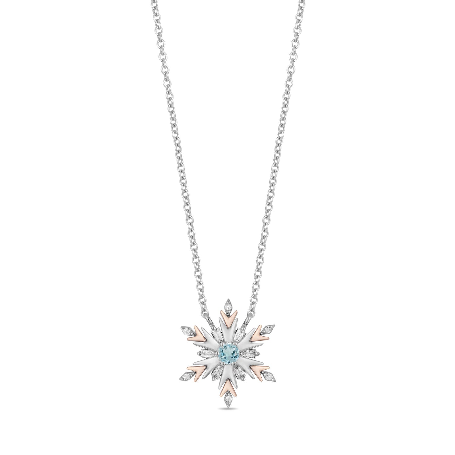 Enchanted Disney Elsa 1/6 ct. tw. Diamond and Sky Blue Topaz Snowflake Pendant in Sterling Silver and 10K Pink Gold