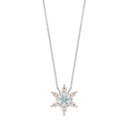 Enchanted Disney Elsa 1/6 ct. tw. Diamond and Sky Blue Topaz Snowflake Pendant in Sterling Silver and 10K Pink Gold