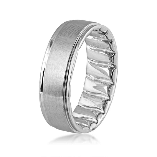 MFIT Men's 7mm Satin Center Wedding Band in 10K White Gold front view