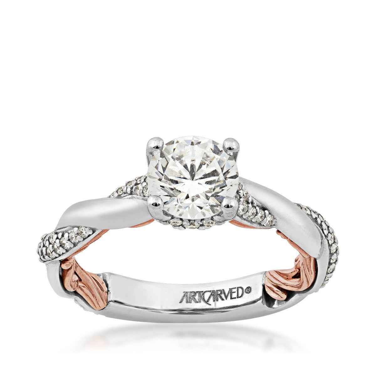 Artcarved Lyric 1/4 ct. tw. Diamond Semi-Mount Engagement Ring with Twisted Band and Inside Filigree Design in 14K White and