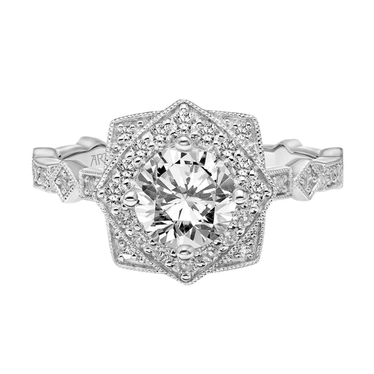 ArtCarved Vintage 1/3 ct. tw. Diamond Square Halo Accent Semi-Mount Engagement Ring with Milgrain Detailing in 14K White Gold