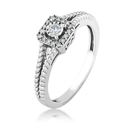 I Promise 1/8 ct. tw. Round Diamond Halo Promise Ring with Miracle Plating & Rope Detailed Band in 10K White Gold