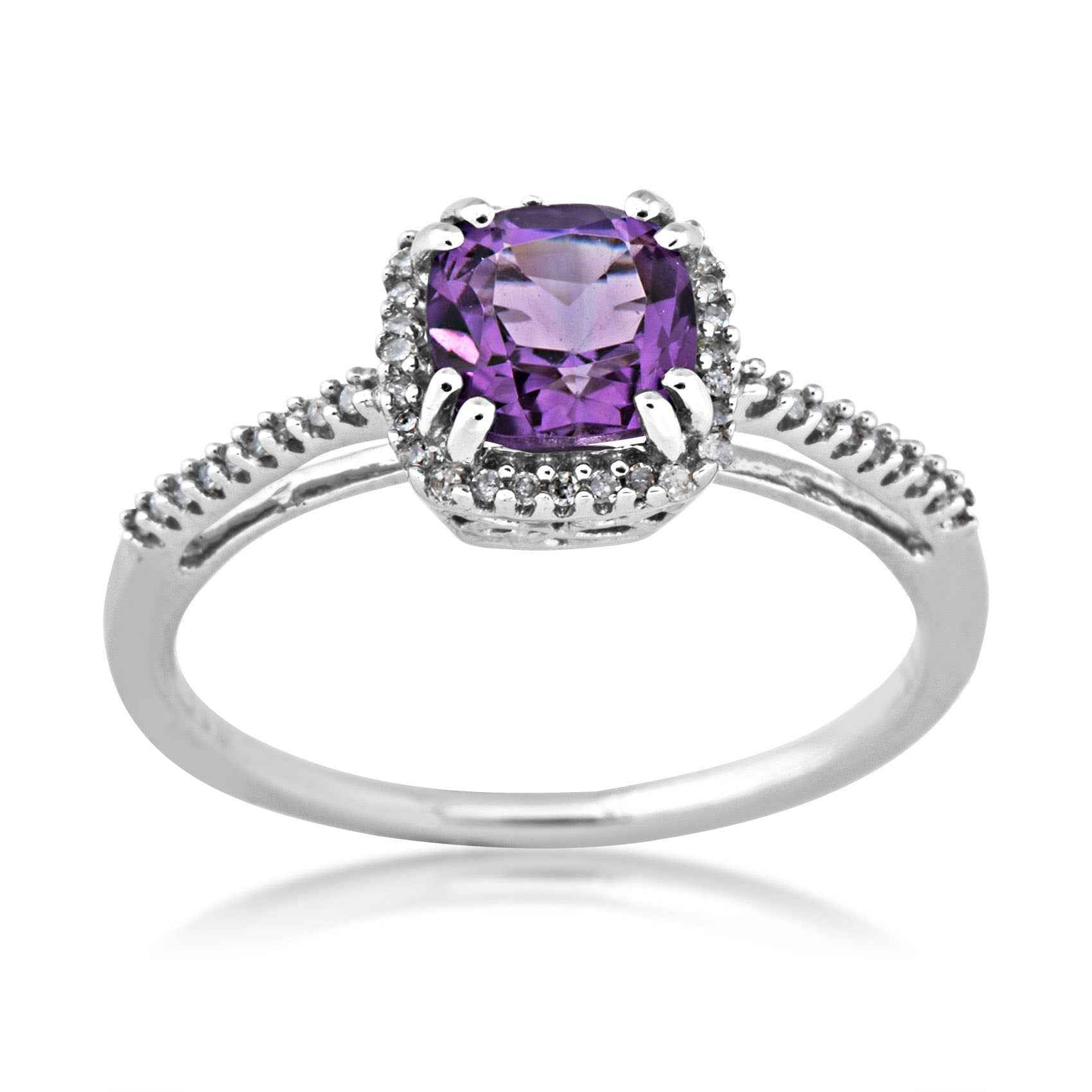 Amethyst and Diamond Ring in 10 Kt. White Gold
