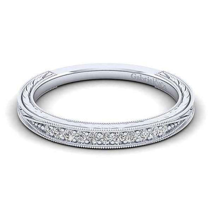 Gabriel & Co. 1/10 ct. tw. Round Diamond Wedding Band with Milgrain Detailing in 14K White Gold