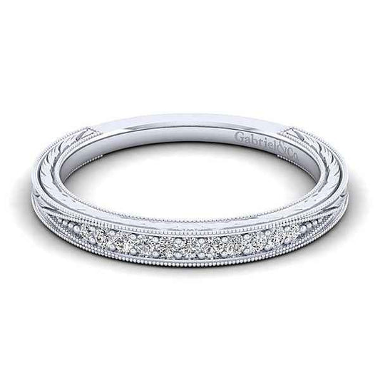 Gabriel & Co. 1/10 ct. tw. Round Diamond Wedding Band with Milgrain Detailing in 14K White Gold