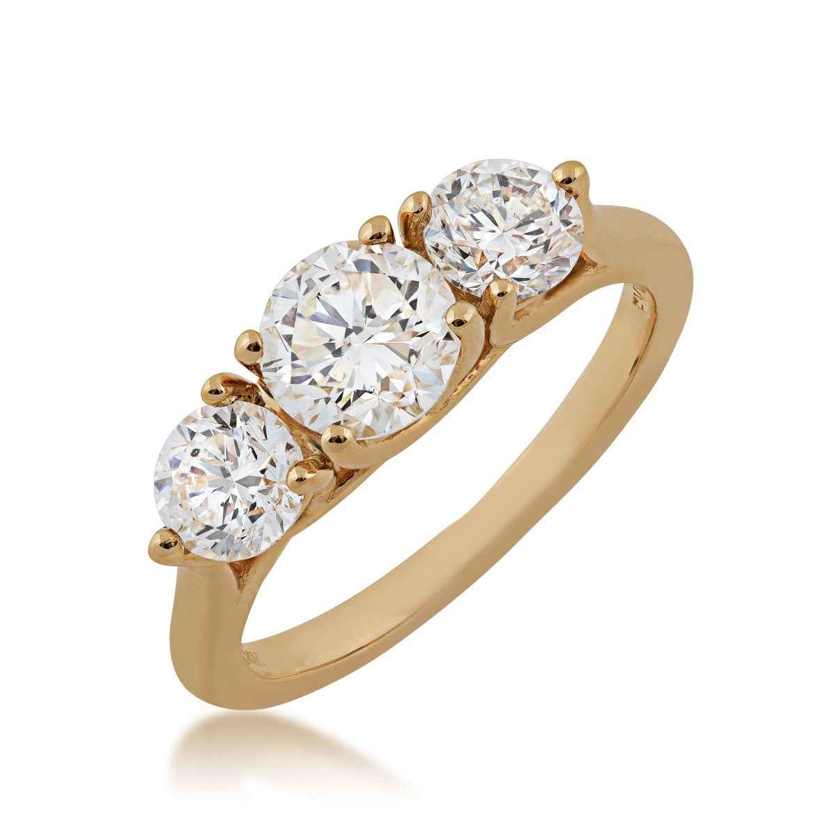 2 ct. tw. Classic Round Brilliant Diamond 3-Stone Anniversary Ring in 14K Yellow Gold front view