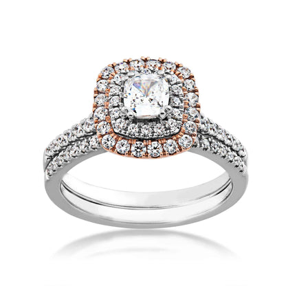 Amaura Collection 7/8 ct. tw. Cushion Cut Double Halo Diamond Wedding Set in 14K Two-Tone Gold