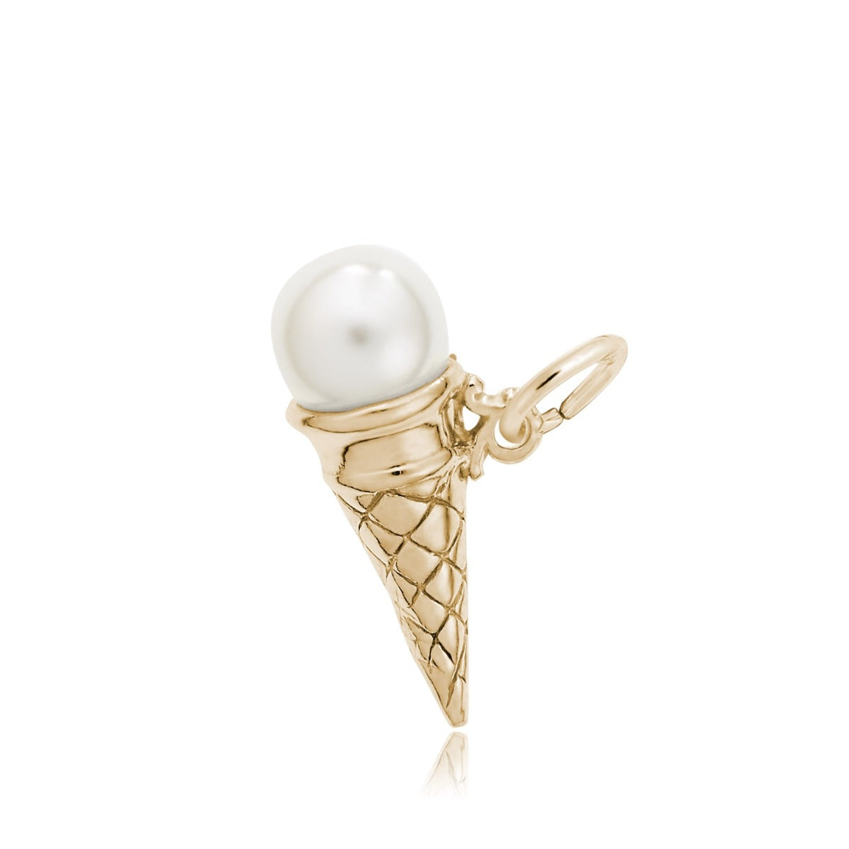 Ice Cream Cone Charm with Pearl in 14K Yellow Gold