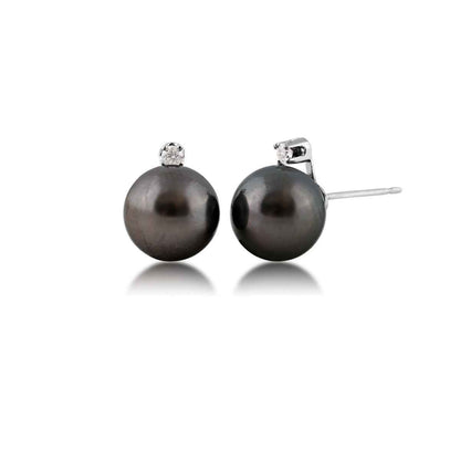 9mm Tahitian Pearl and 1/10 ct. tw. Diamond Stud Earrings in 14K White Gold