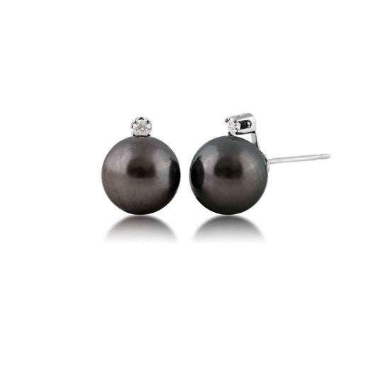 9mm Tahitian Pearl and 1/10 ct. tw. Diamond Stud Earrings in 14K White Gold