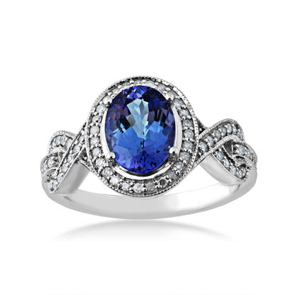 Oval Tanzanite and 1/4 ct. tw. Diamond Halo Ring in 14K White Gold