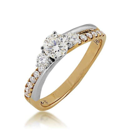 Sirena 3/4 ct. tw. Round 3-Stone Diamond Anniversary Ring in 14K White and Yellow Gold front view