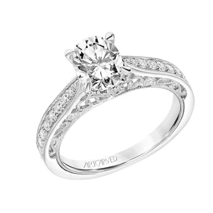 Artcarved Vintage 3/8 ct. tw. Filigree Diamond Semi-Mount Engagement Ring with Milgrain Detailing in 14K White front view