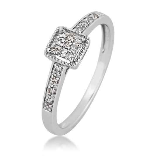 I Promise 1/8 ct. tw. Round Cluster Diamonds in Square Faux Halo Setting in 10K White Gold close-up detail