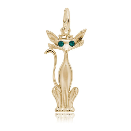 Siamese Cat Charm in 14K Yellow Gold