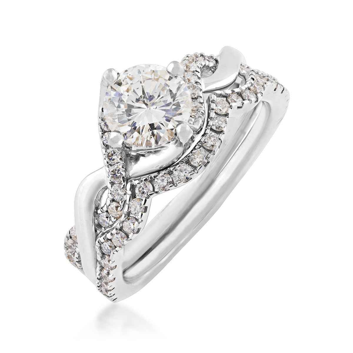 Noventa 1-1/2 ct. tw. Round Brilliant Diamond Twist Wedding Set in 14K White Gold front view