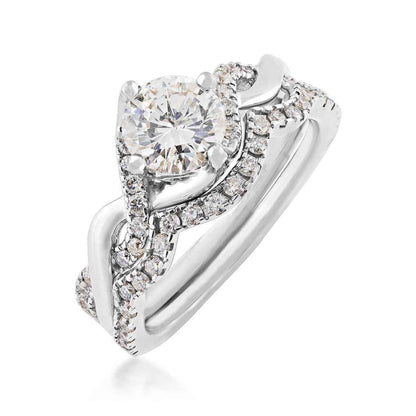 Noventa 1-1/2 ct. tw. Round Brilliant Diamond Twist Wedding Set in 14K White Gold front view