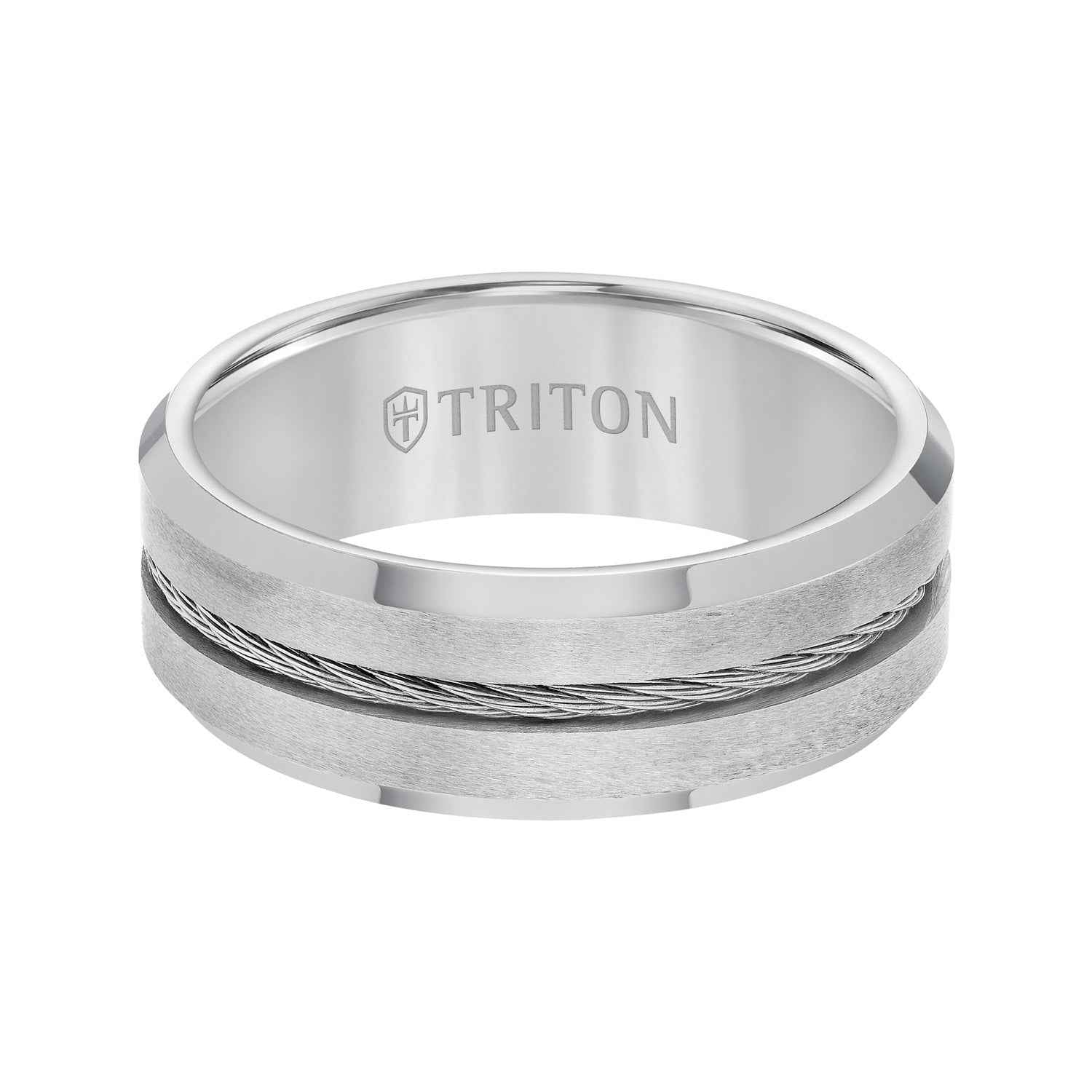 Triton Men's 8MM Brushed Finish Tungsten Wedding Band with Cable Center