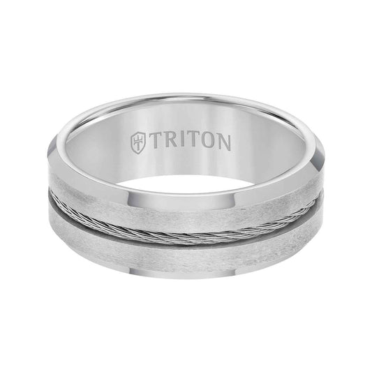 Triton Men's 8MM Brushed Finish Tungsten Wedding Band with Cable Center