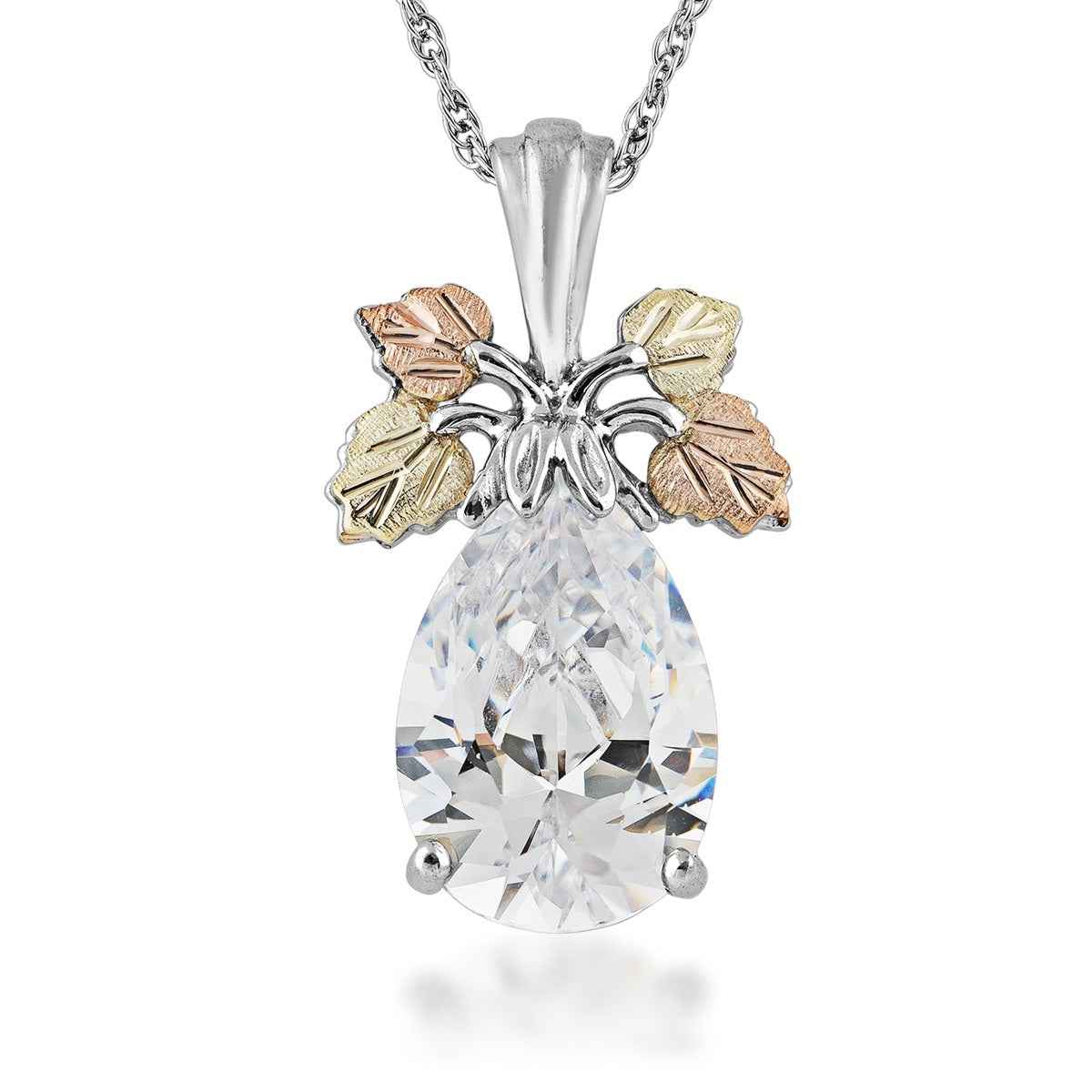 Black Hills Gold & Silver Pear-Shaped CZ Drop Pendant