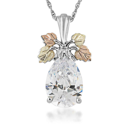 Black Hills Gold & Silver Pear-Shaped CZ Drop Pendant