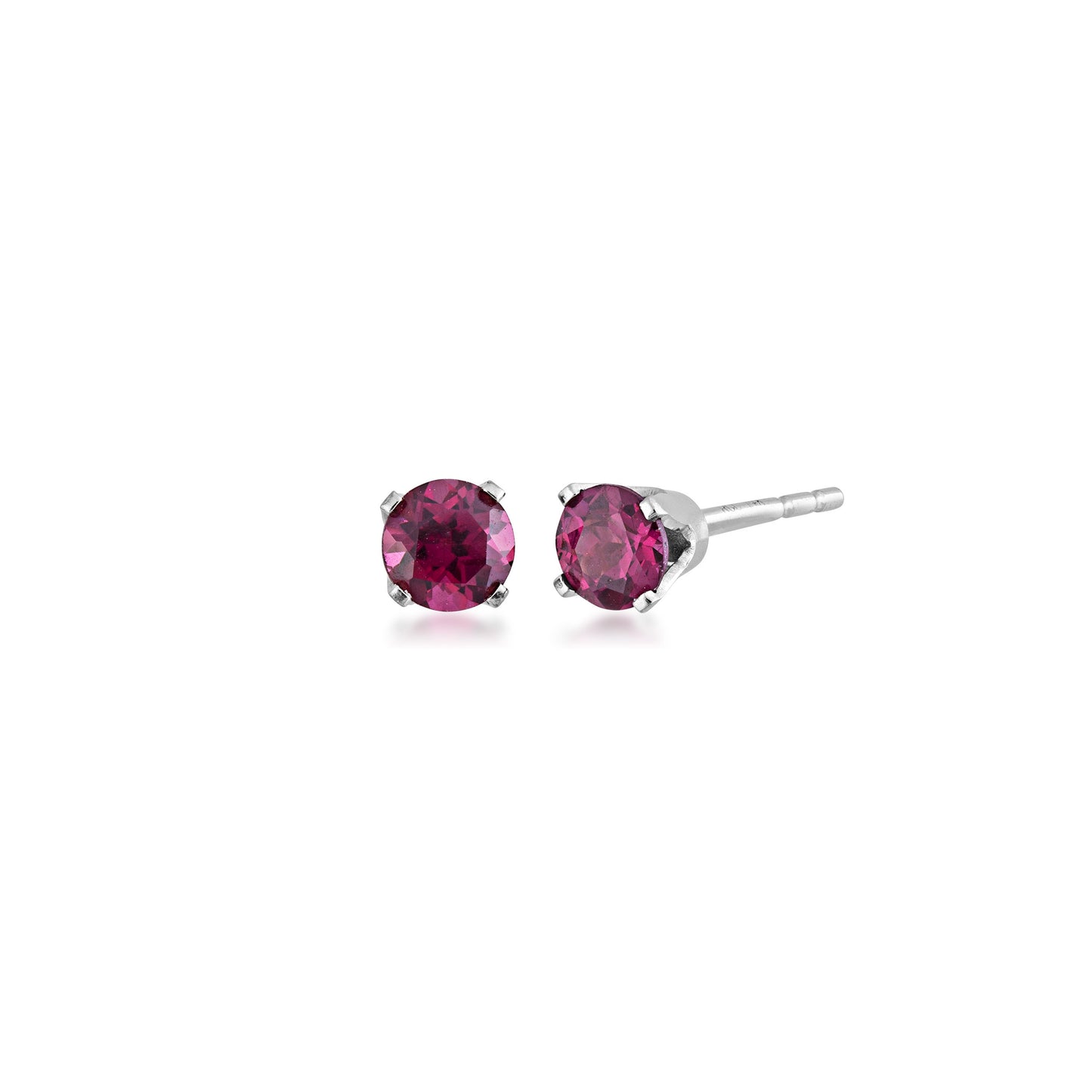 4mm Round Rhodolite Garnet Solitaire Earrings in 10K White Gold
