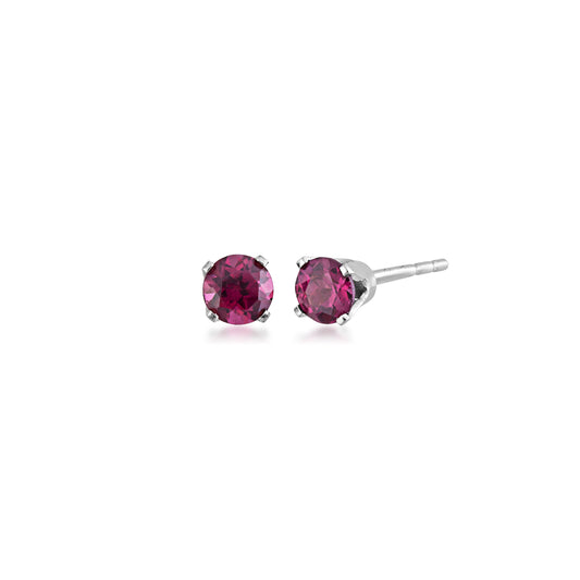 4mm Round Rhodolite Garnet Solitaire Earrings in 10K White Gold