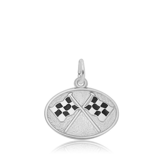 Racing Flags Oval Disc Charm in Sterling Silver