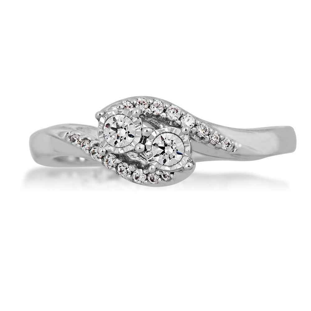 2BeLoved 1/5 ct. tw. 2-Stone Diamond Anniversary Ring with Miracle Plating in 10K White Gold close-up detail