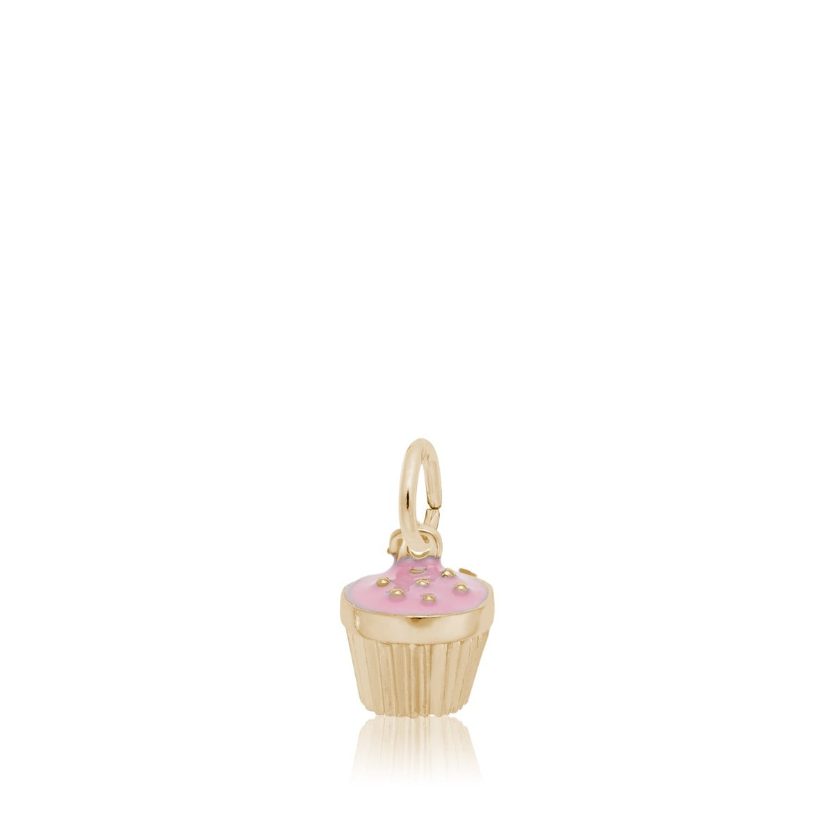 Pink Cupcake Charm in 14K Yellow Gold