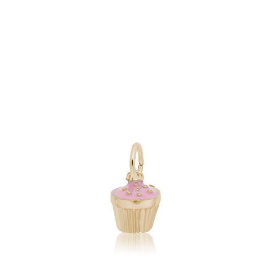 Pink Cupcake Charm in 14K Yellow Gold
