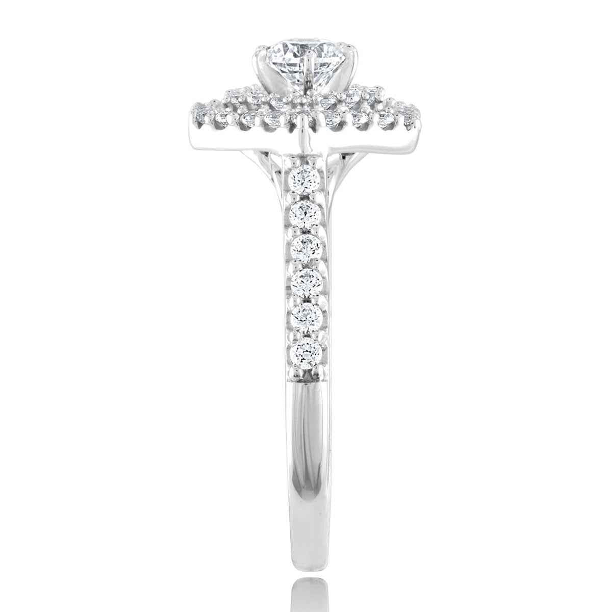 Amaura 9/10 ct. tw. Round Brilliant Engagement Ring with Double Hexagon Halo in 14K White Gold close-up detail