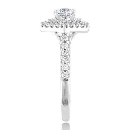 Amaura 9/10 ct. tw. Round Brilliant Engagement Ring with Double Hexagon Halo in 14K White Gold close-up detail
