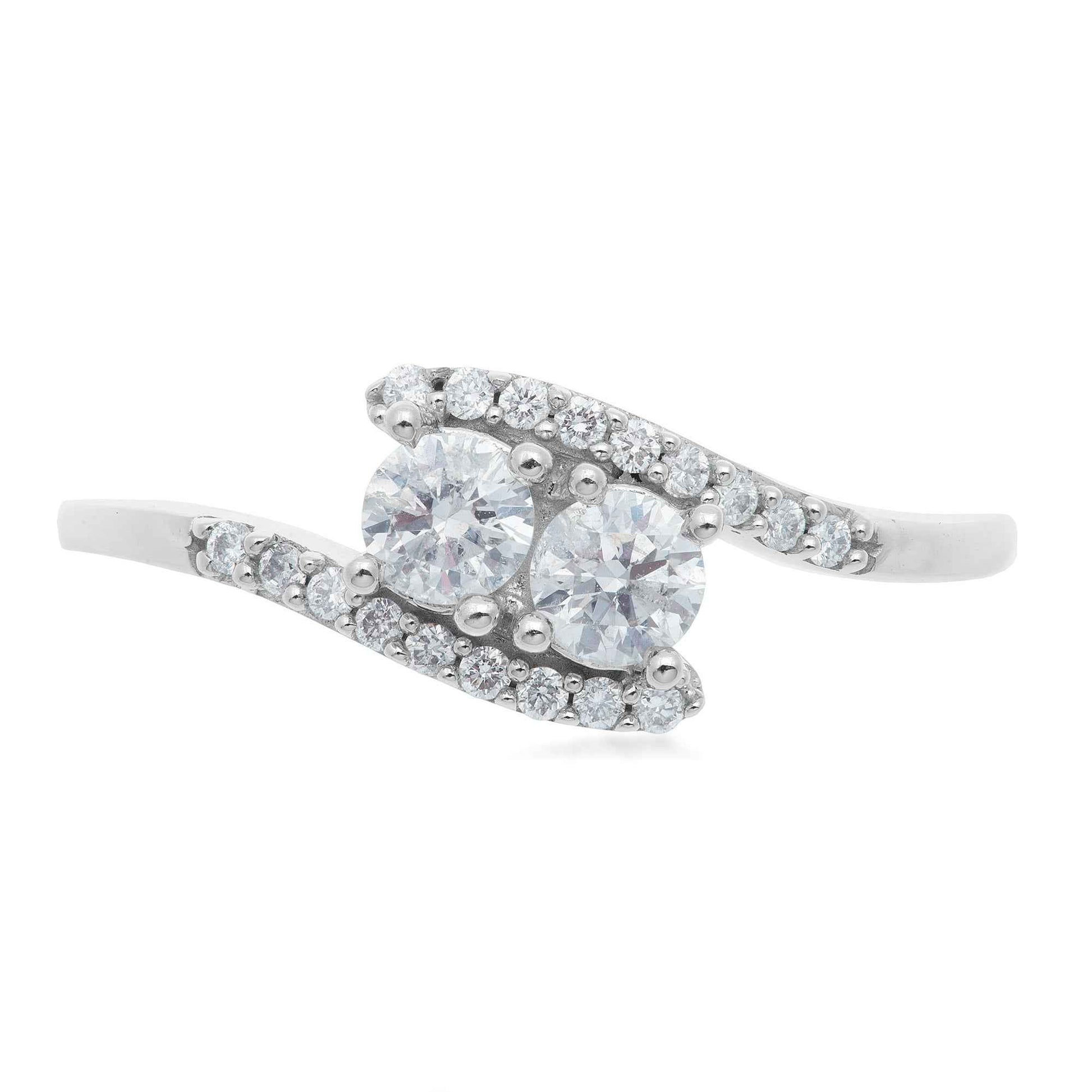2BeLoved 1/2 ct. tw. 2 Stone Round Diamond Ring in 10K White Gold close-up detail