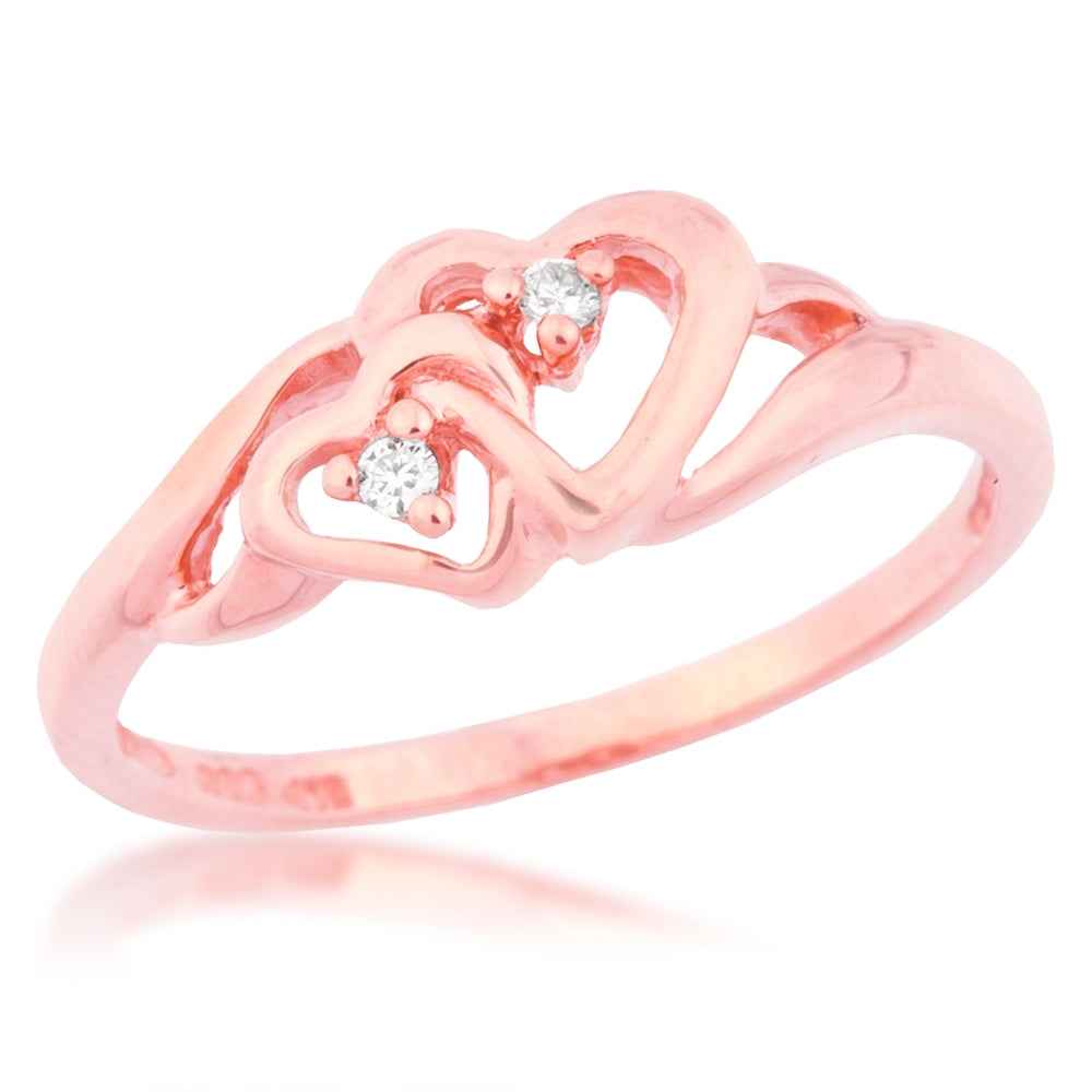 .015 ct. tw. Diamond Center Linked Hearts Ring in 10K Pink Gold