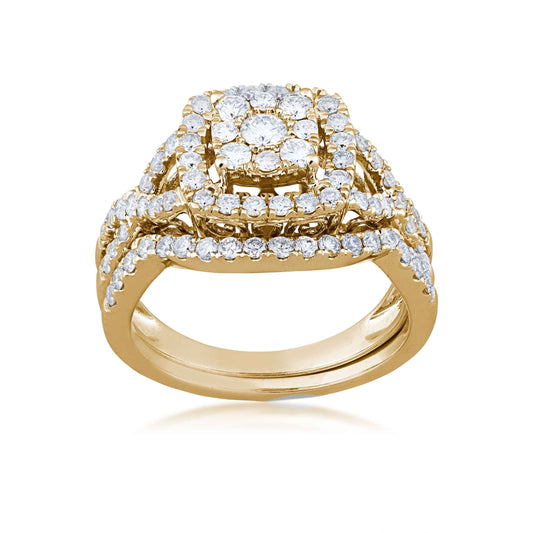 Fairytale Diamonds 1 ct. tw. Diamond Cluster Halo Wedding Set with Twist Shank in 10K Yellow Gold