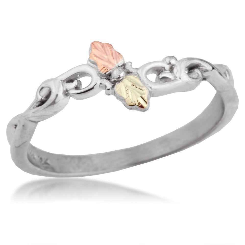 Black Hills Gold Ladies' Leaf Ring with Swirl Accented Band in Sterling Silver
